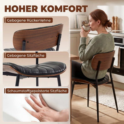 Scaune de sufragerie moderne din piele PU neagră, set de 2