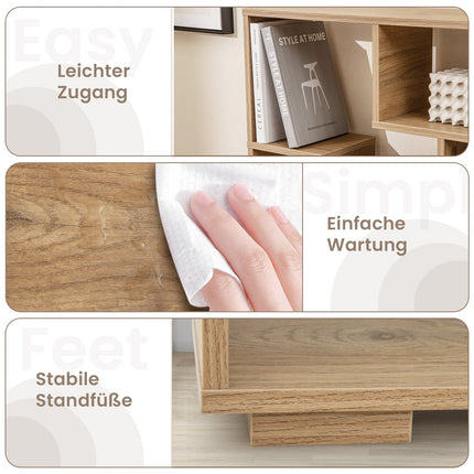 Raft de cărți modern cu rafturi deschise și design anti-răsturnare