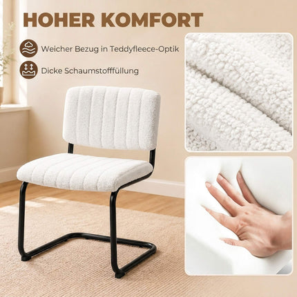 Set de 2 scaune de sufragerie moderne, fleece crem Teddy