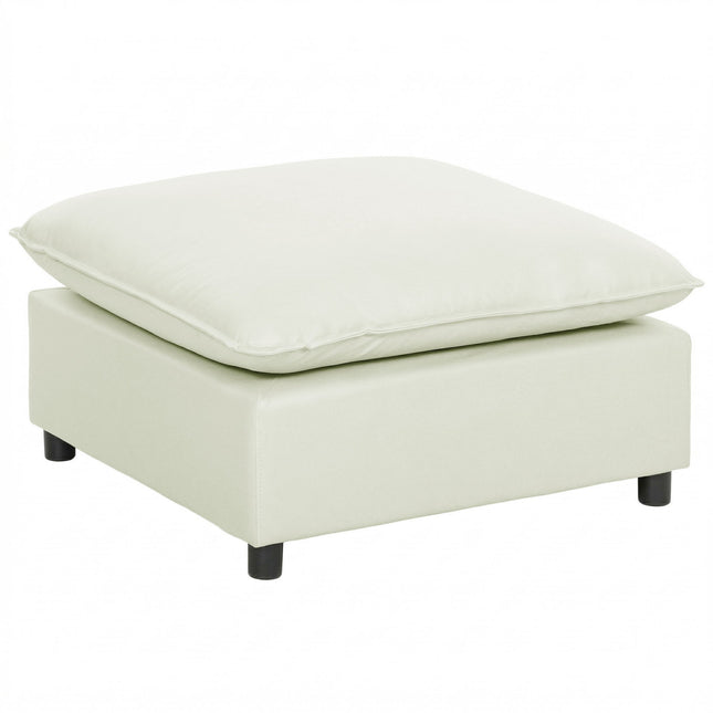 Otoman modern din material textil cu picioare din plastic, 75 cm, alb crem