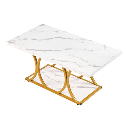 Modern Faux Marble Coffee Table, 2-Tier Metal Frame