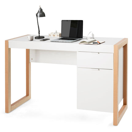 Birou alb modern cu dulap de depozitare, 112,5 x 50 x 75 cm