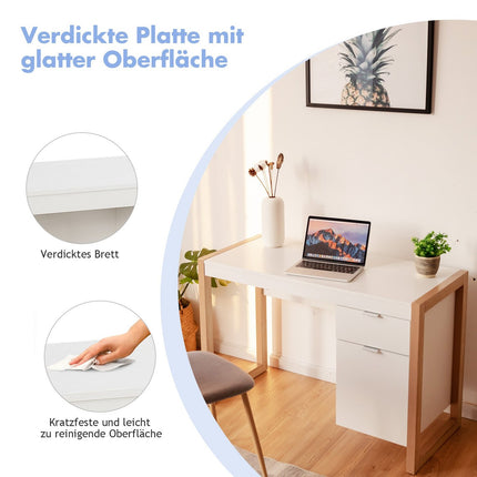 Birou alb modern cu dulap de depozitare, 112,5 x 50 x 75 cm