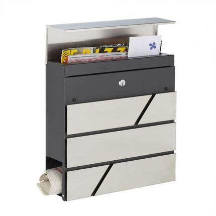 Modern mailbox with newspaper holder