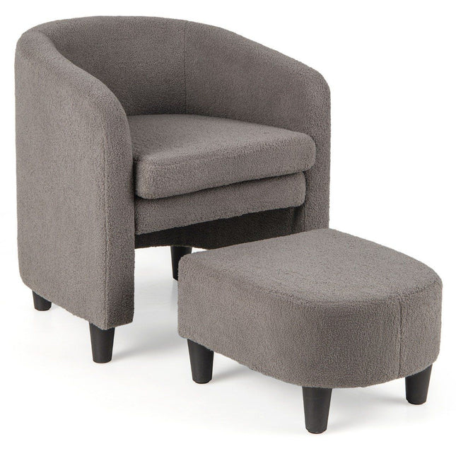 Modern round armchair with ottoman upholstered club chair with footrest gray