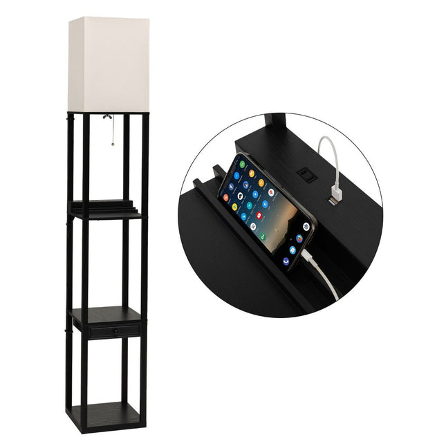 Lampă de podea cu raft modern Lampă de podea reglabilă cu sertar 26 x 26 x 159,5 cm