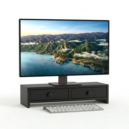 Suport monitor cu 2 sertare, MDF negru, 47 cm