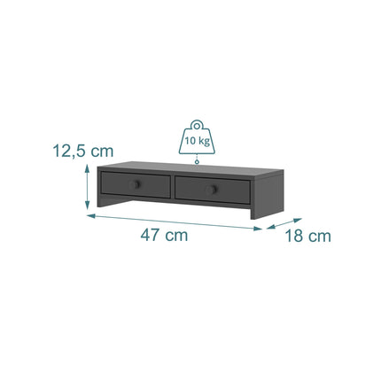 Suport monitor cu 2 sertare, MDF negru, 47 cm