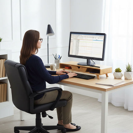 Suport monitor cu sertar – Bambus, design ergonomic