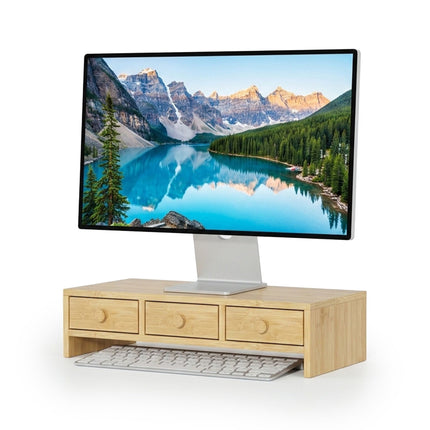 Suport monitor cu 3 sertare, aspect lemn, MDF