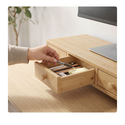 Suport monitor cu 3 sertare, aspect lemn, MDF