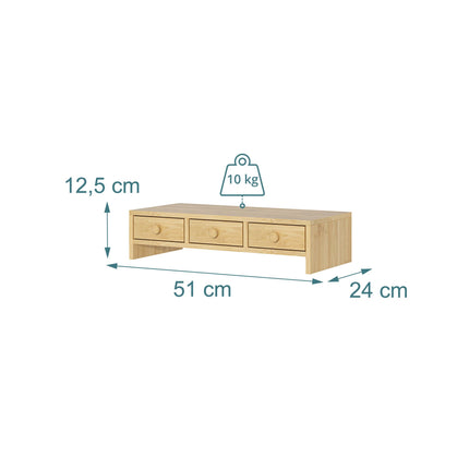 Suport monitor cu 3 sertare, aspect lemn, MDF