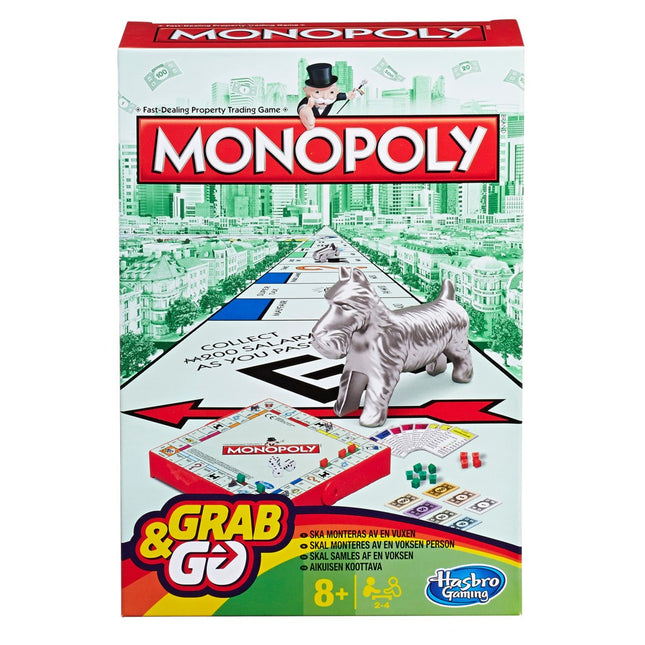 Joc de călătorie Monopoly Grab&Go (în limbile finlandeză și suedeză)