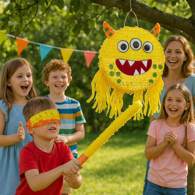 Set Piñata Monstru cu Băț și Mască - Design cu 3 Ochi
