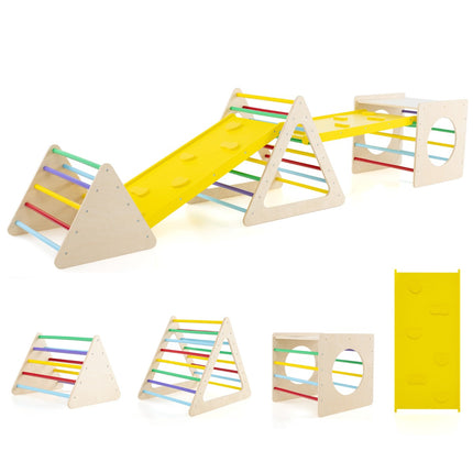 Set de cățărat Montessori 5 în 1 din lemn cu tobogan, 60 kg