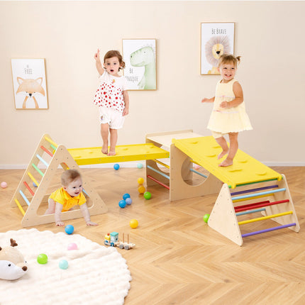 Set de cățărat Montessori 5 în 1 din lemn cu tobogan, 60 kg