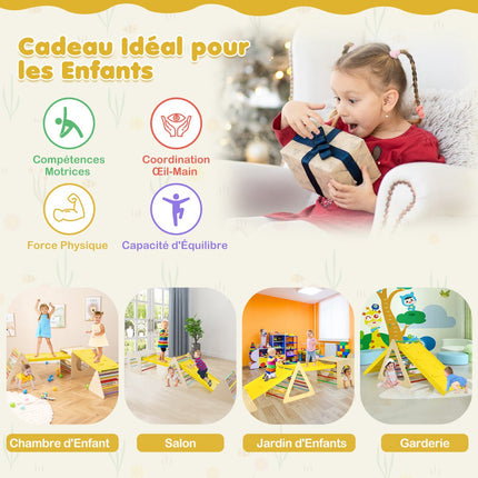 Set de cățărat Montessori 5 în 1 din lemn cu tobogan, 60 kg