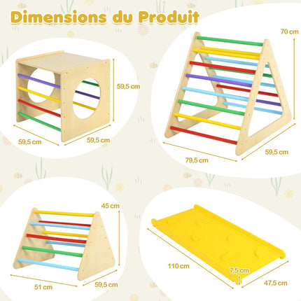 Set de cățărat Montessori 5 în 1 din lemn cu tobogan, 60 kg