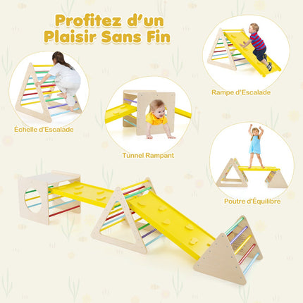 Set de cățărat Montessori 5 în 1 din lemn cu tobogan, 60 kg
