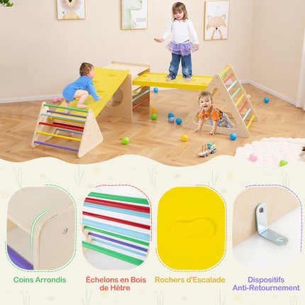 Set de cățărat Montessori 5 în 1 din lemn cu tobogan, 60 kg