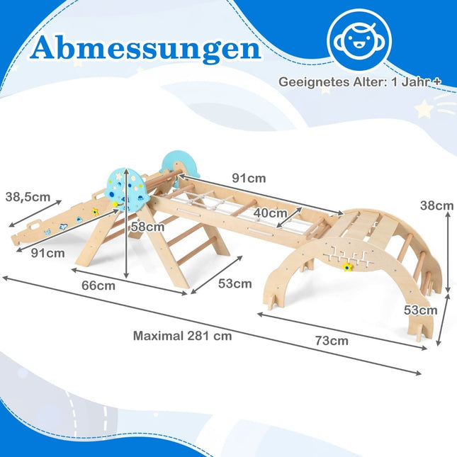 Set de cățărat Montessori 9 în 1 din lemn cu tobogan și rampă
