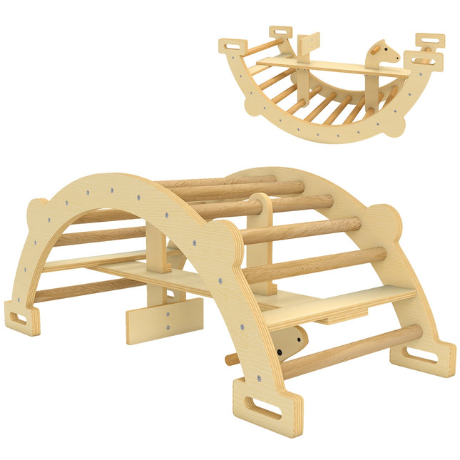 Arc de cățărat Montessori pentru interior, balansoar din lemn 2 în 1, 110x52x45 cm