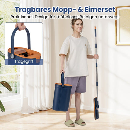 Sistem de mop și găleată cu funcție de rotire, 2,4 l, albastru marin