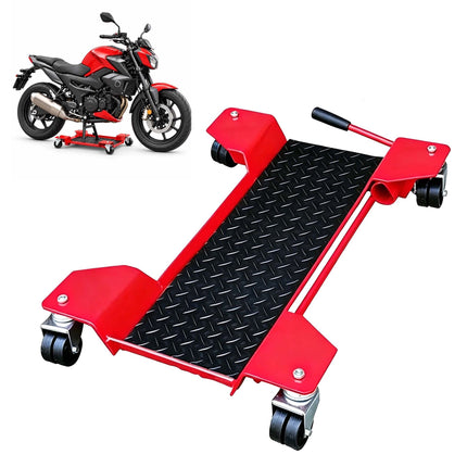 Motorcycle Dolly Up to 250 kg with 4 Double Swivel Castors – Red, Safety Lever