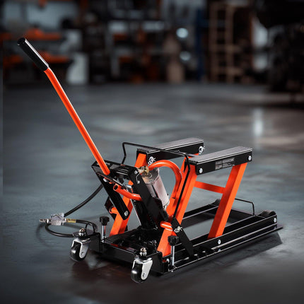Motorcycle Lift Jack, 1500 lb, Hydraulic-Pneumatic, Casters