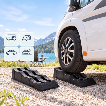 Motorhome Levelling Ramps 2-Pack with 3 Step Heights, Up to 10 cm, Black