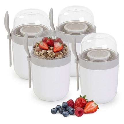Pahare Muesli To-Go cu linguriță, pachet de 4, plastic fără BPA