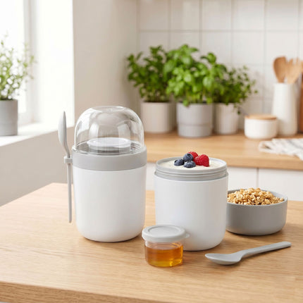 Pahare Muesli To-Go cu linguriță, pachet de 4, plastic fără BPA