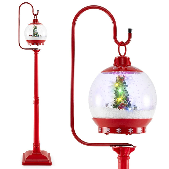 Lampă stradală muzicală de Crăciun, 173 cm, glob de zăpadă activat prin sunet