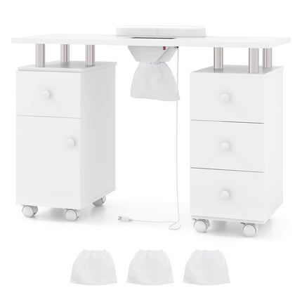 Masă pentru unghii cu colector electric de praf și depozitare, albă