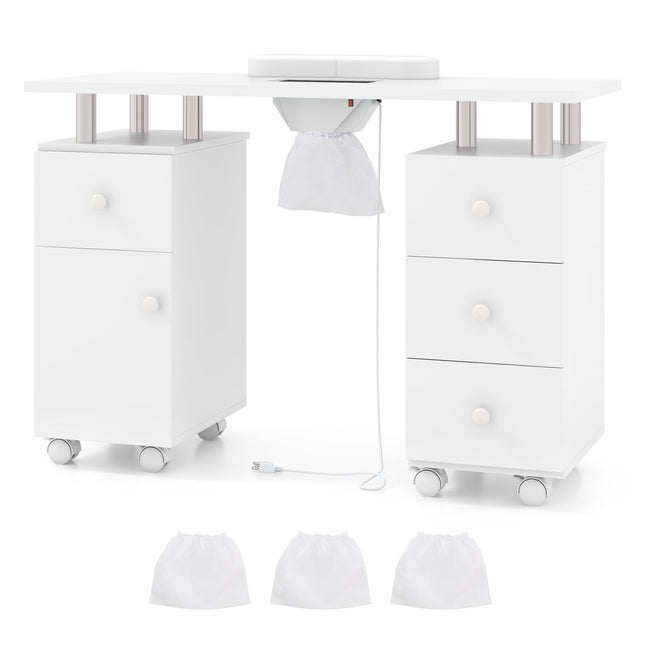 Masă pentru unghii cu colector electric de praf și depozitare, albă