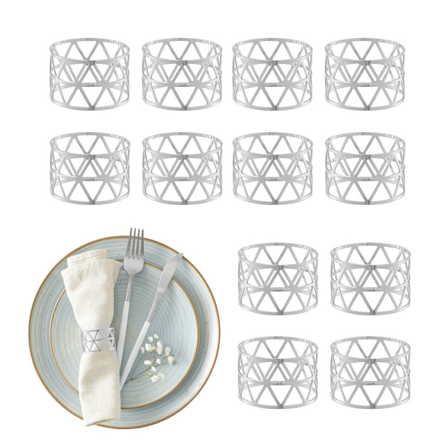 Set de 12 inele pentru șervețele - Design geometric din metal