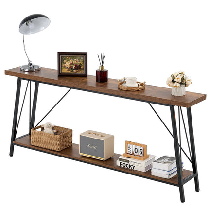 Narrow Console Sofa Table 70.9 In, 2-Tier Metal Frame
