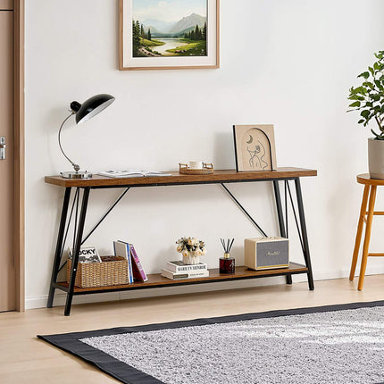 Narrow Console Sofa Table 70.9 In, 2-Tier Metal Frame