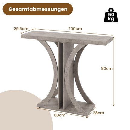Masă consolă îngustă cu cadru metalic geometric, gri
