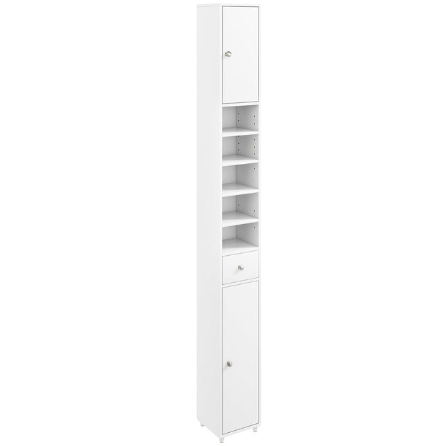 Dulap de baie îngust dulap înalt cu 2 uși și 1 sertar 20 x 20 x 180 cm alb