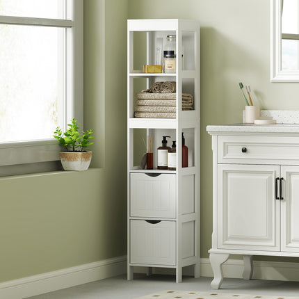 Dulap baie ingust, dulap WC inalt cu 2 sertare si 3 compartimente deschise, dulap baie pentru camere mici baie, living 30 x 30 x 141,2 cm alb