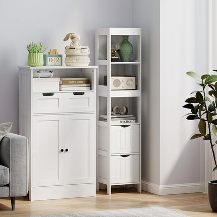 Dulap baie ingust, dulap WC inalt cu 2 sertare si 3 compartimente deschise, dulap baie pentru camere mici baie, living 30 x 30 x 141,2 cm alb
