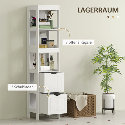 Dulap baie ingust, dulap WC inalt cu 2 sertare si 3 compartimente deschise, dulap baie pentru camere mici baie, living 30 x 30 x 141,2 cm alb