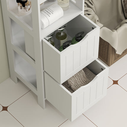 Dulap baie ingust, dulap WC inalt cu 2 sertare si 3 compartimente deschise, dulap baie pentru camere mici baie, living 30 x 30 x 141,2 cm alb