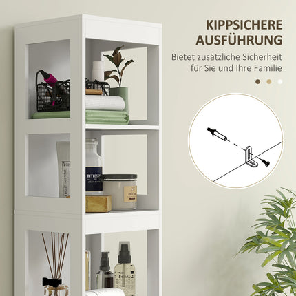 Dulap baie ingust, dulap WC inalt cu 2 sertare si 3 compartimente deschise, dulap baie pentru camere mici baie, living 30 x 30 x 141,2 cm alb