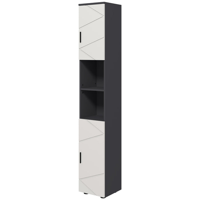 Dulap baie ingust, dulap WC inalt cu raft reglabil si 2 compartimente deschise, dulap baie pentru spatii mici baie, living 30 x 30 x 183 cm gri |