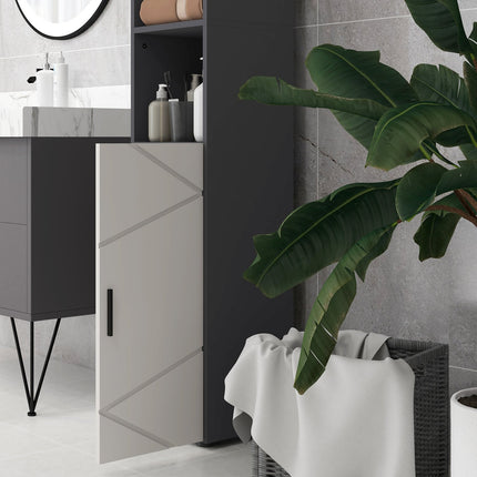 Dulap baie ingust, dulap WC inalt cu raft reglabil si 2 compartimente deschise, dulap baie pentru spatii mici baie, living 30 x 30 x 183 cm gri |