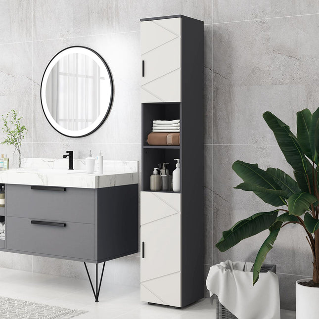 Dulap baie ingust, dulap WC inalt cu raft reglabil si 2 compartimente deschise, dulap baie pentru spatii mici baie, living 30 x 30 x 183 cm gri |
