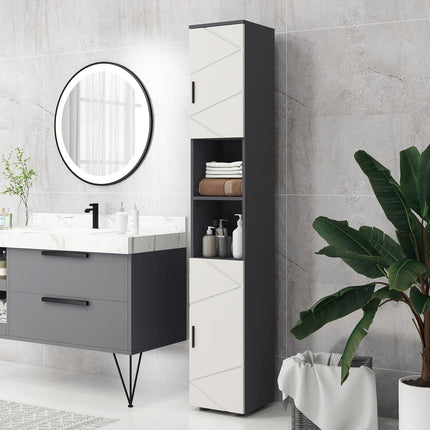 Dulap baie ingust, dulap WC inalt cu raft reglabil si 2 compartimente deschise, dulap baie pentru spatii mici baie, living 30 x 30 x 183 cm gri |