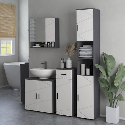 Dulap baie ingust, dulap WC inalt cu raft reglabil si 2 compartimente deschise, dulap baie pentru spatii mici baie, living 30 x 30 x 183 cm gri |